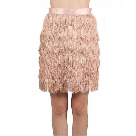 NWT Ryu All Over Fringe Blush Pink Great Gatsby Skirt Lined Size S - Picture 1 of 7